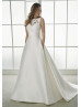 Ivory Lace Satin Buttons Back Wedding Dress